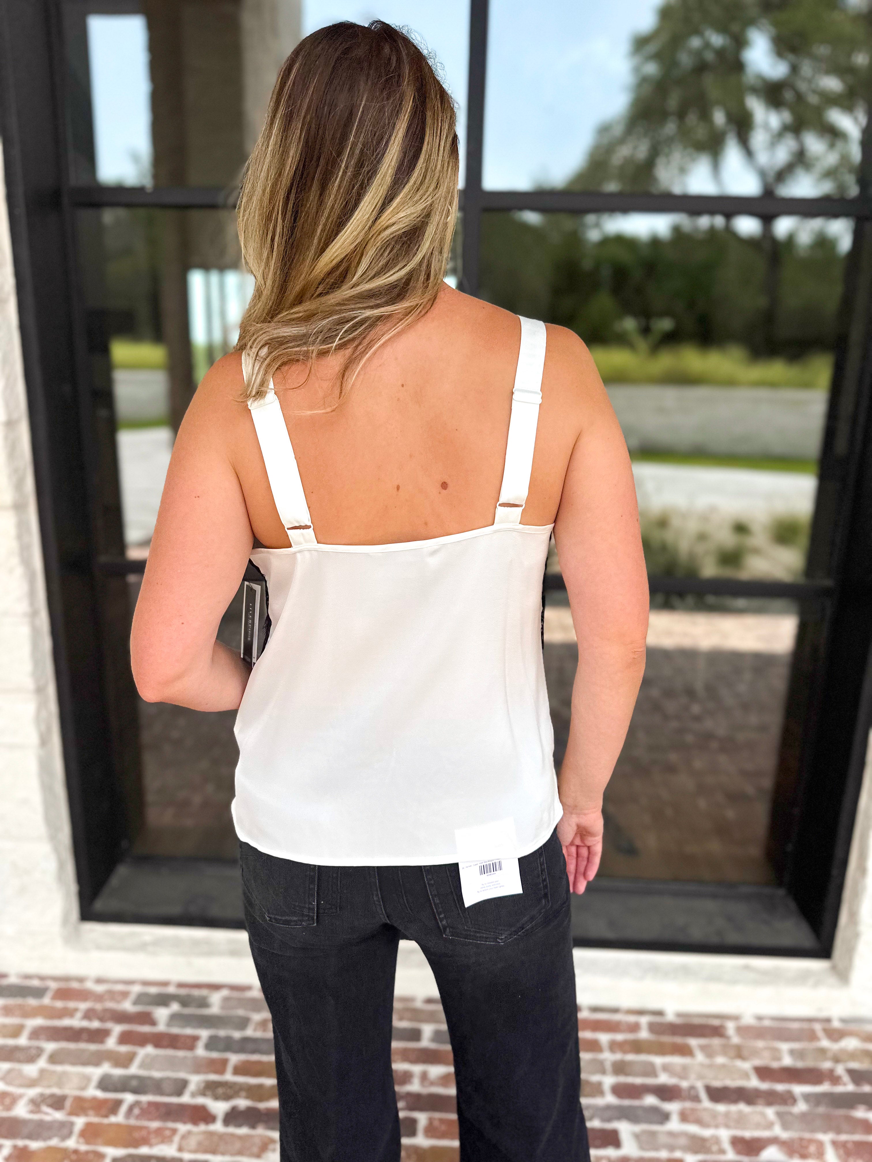 Liverpool - Date Night Lace Cami - Ivory-200 Fashion Blouses-LIVERPOOL JEANS COMPANY-July & June Women's Fashion Boutique Located in San Antonio, Texas