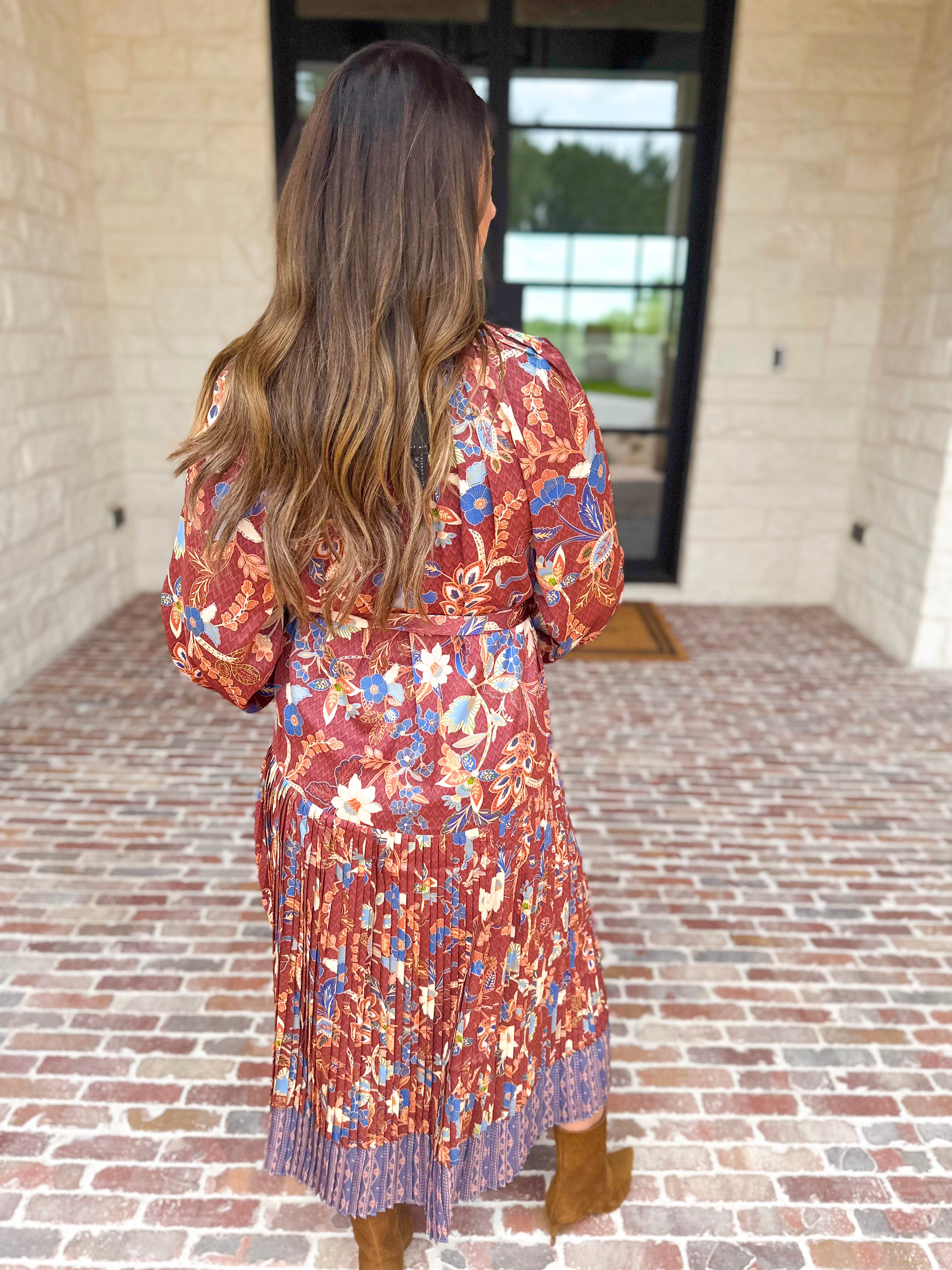 Current Air - Fall Gardens Midi Dress-500 Midi-CURRENT AIR CLOTHING-July & June Women's Fashion Boutique Located in San Antonio, Texas