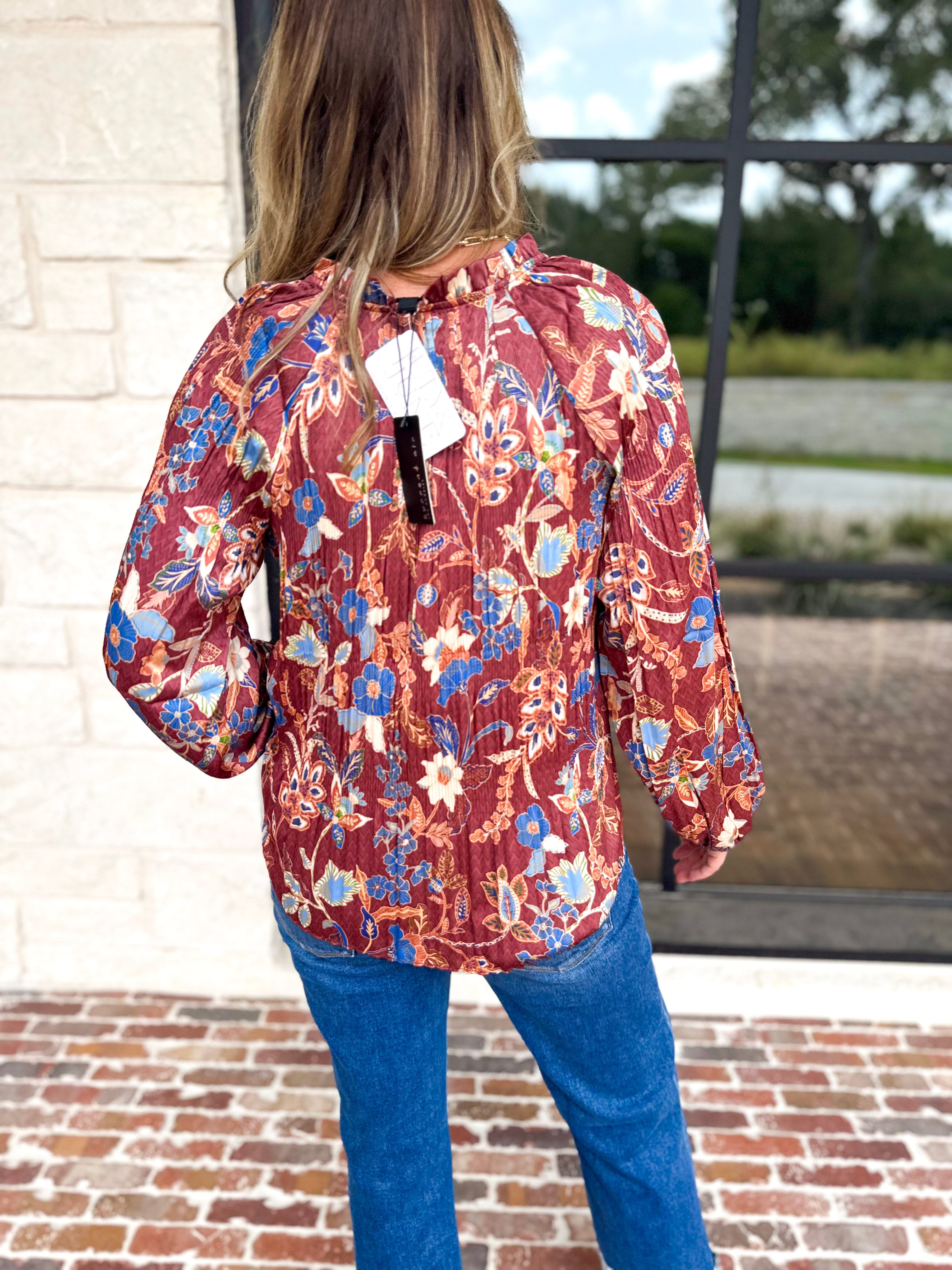 Current Air - Fall Gardens Blouse-200 Fashion Blouses-CURRENT AIR CLOTHING-July & June Women's Fashion Boutique Located in San Antonio, Texas