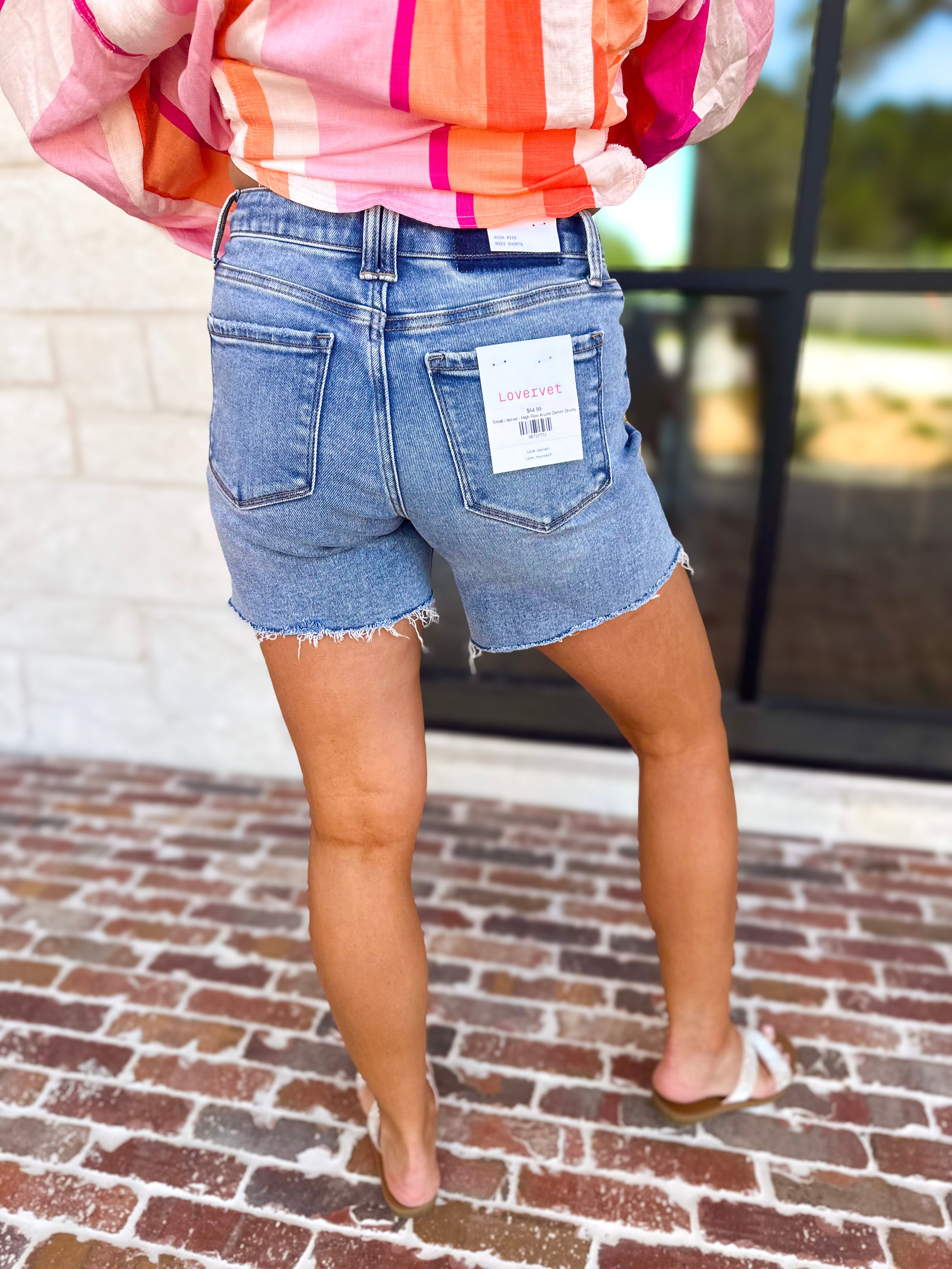 Vervet - High Rise Midi Medium Wash Short-400 Pants-VEVERT BY FLYING MONKEY-July & June Women's Fashion Boutique Located in San Antonio, Texas
