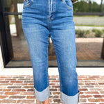 Vervet - High Rise Cropped & Cuffed Straight Leg Jeans-420 Denim-VEVERT BY FLYING MONKEY-July & June Women's Fashion Boutique Located in San Antonio, Texas