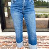 Vervet - High Rise Cropped & Cuffed Straight Leg Jeans-420 Denim-VEVERT BY FLYING MONKEY-July & June Women's Fashion Boutique Located in San Antonio, Texas
