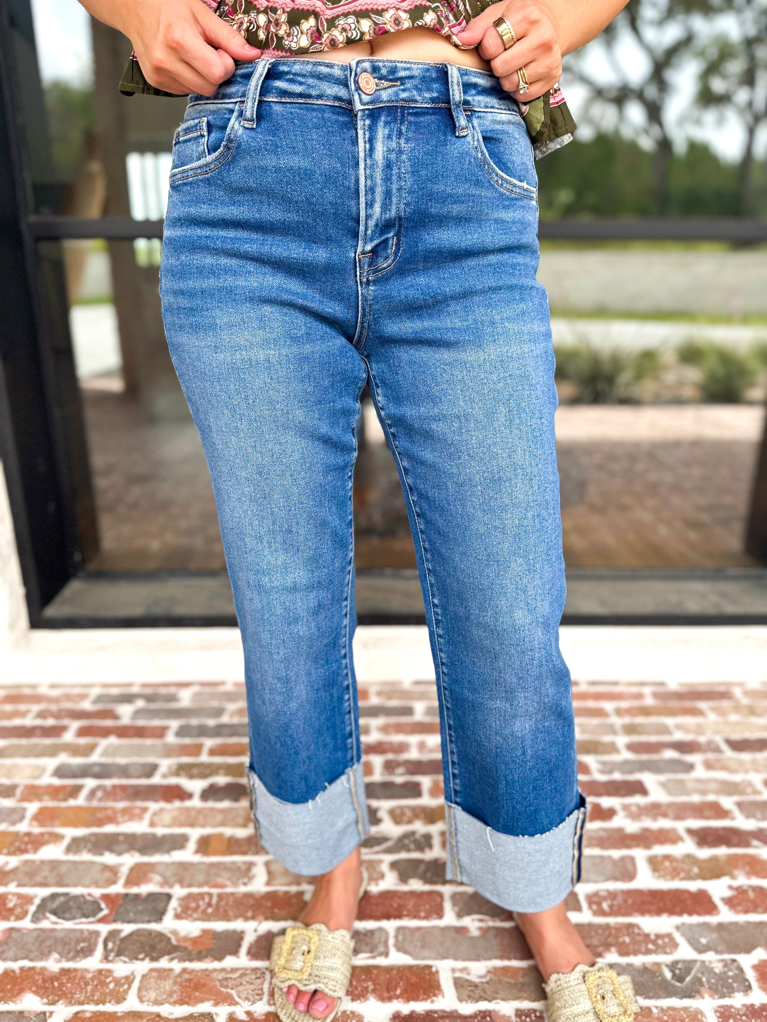 Vervet - High Rise Cropped & Cuffed Straight Leg Jeans-420 Denim-VEVERT BY FLYING MONKEY-July & June Women's Fashion Boutique Located in San Antonio, Texas