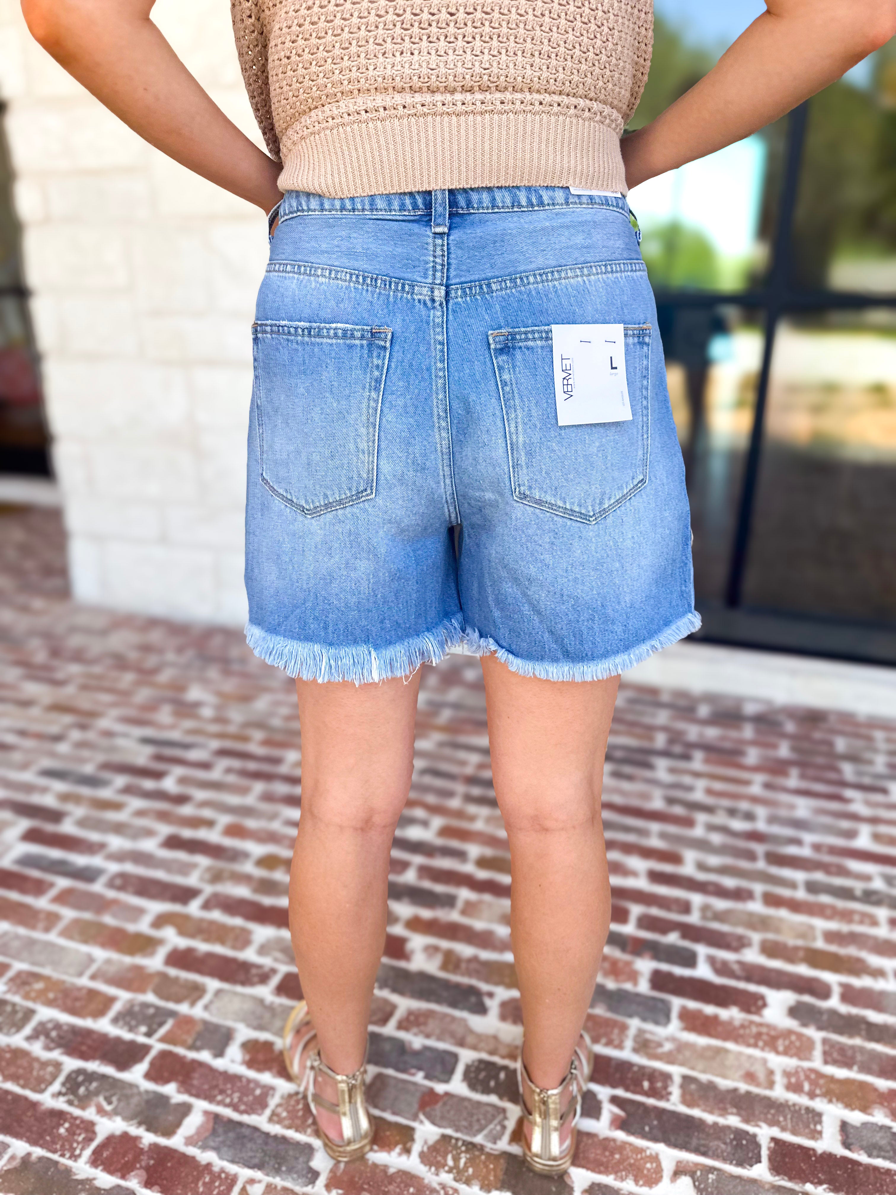 Vervet - High Rise Pleated Denim Shorts-410 Shorts/Skirts-VEVERT BY FLYING MONKEY-July & June Women's Fashion Boutique Located in San Antonio, Texas