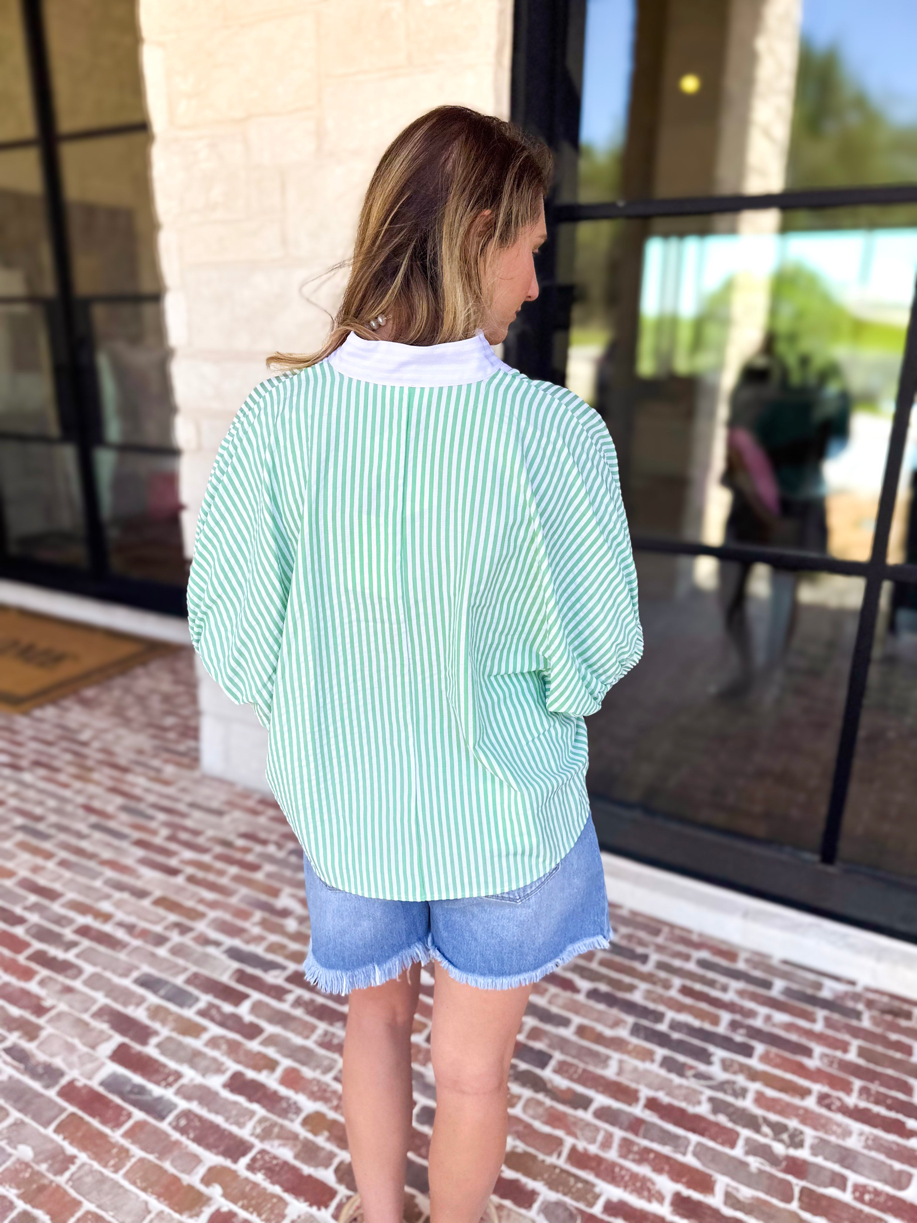 Seersucker Sweet Blouse - Light Green-200 Fashion Blouses-ENTRO-July & June Women's Fashion Boutique Located in San Antonio, Texas
