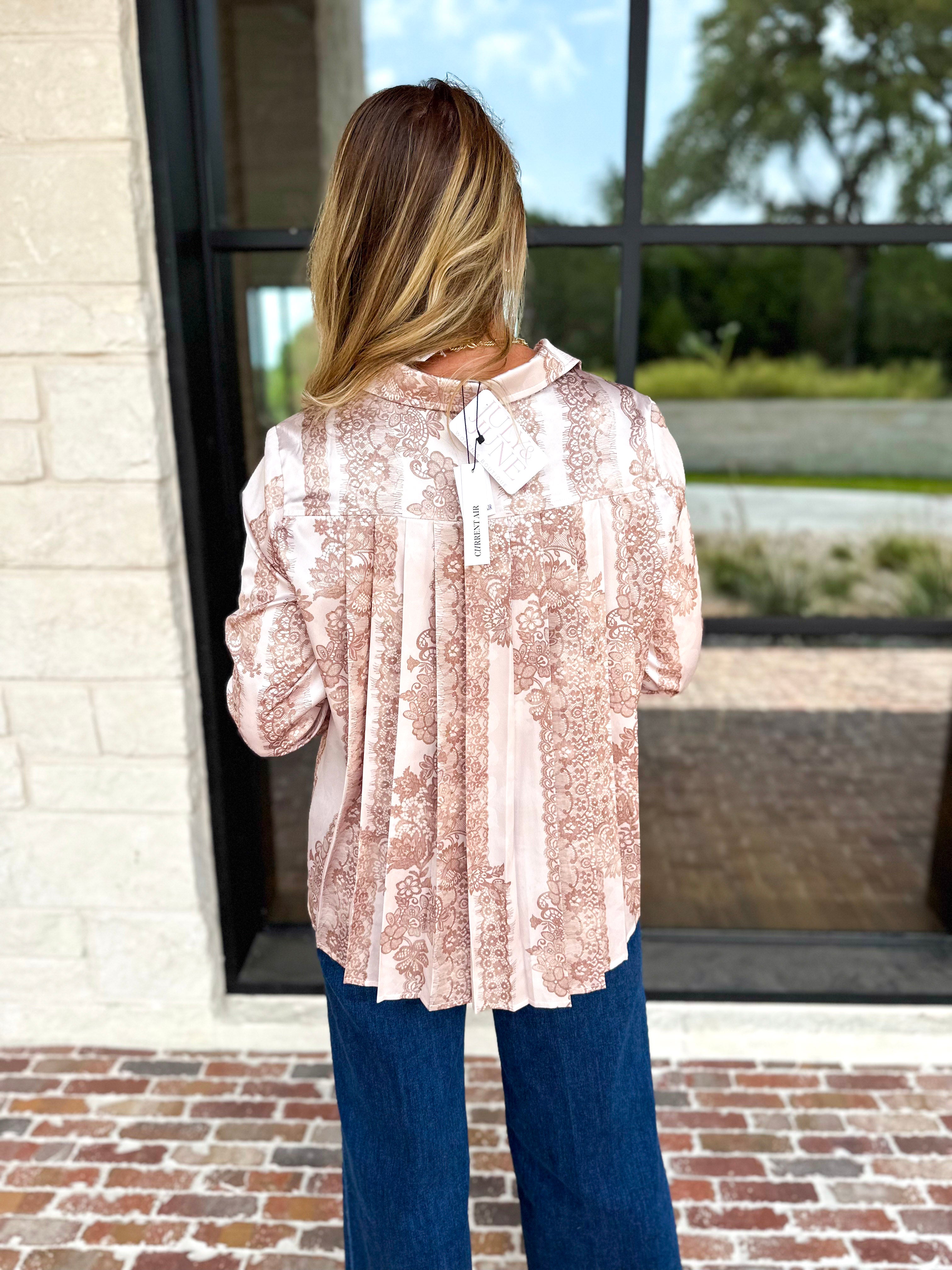 Current Air - Rosé Satin Button Down Blouse-200 Fashion Blouses-CURRENT AIR CLOTHING-July & June Women's Fashion Boutique Located in San Antonio, Texas