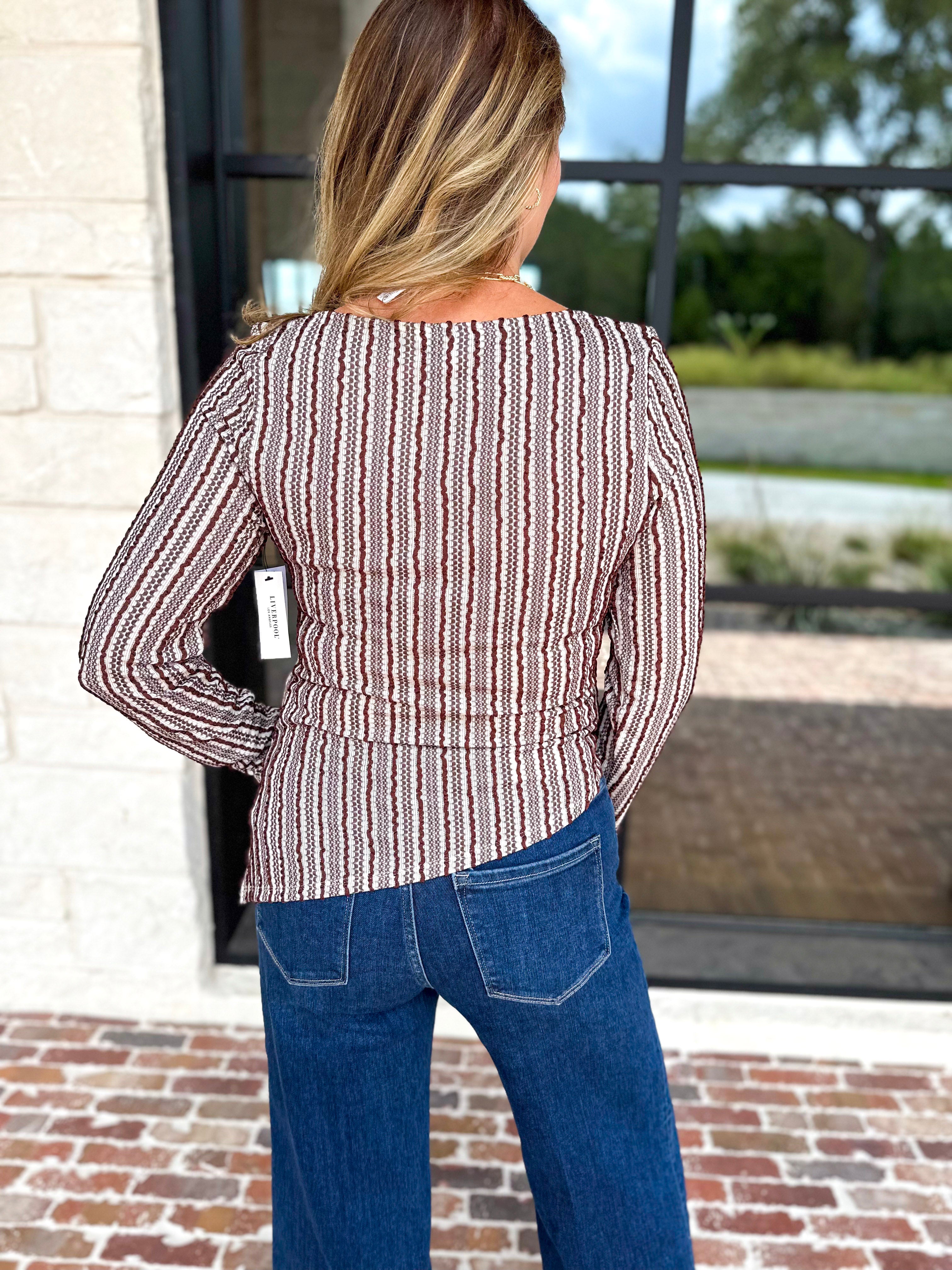 Liverpool - Asymmetrical Striped Blouse-200 Fashion Blouses-LIVERPOOL JEANS COMPANY-July & June Women's Fashion Boutique Located in San Antonio, Texas