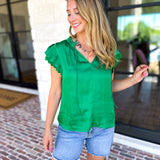 Current Air - Kelly Green Crochet Details Blouse-200 Fashion Blouses-CURRENT AIR CLOTHING-July & June Women's Fashion Boutique Located in San Antonio, Texas
