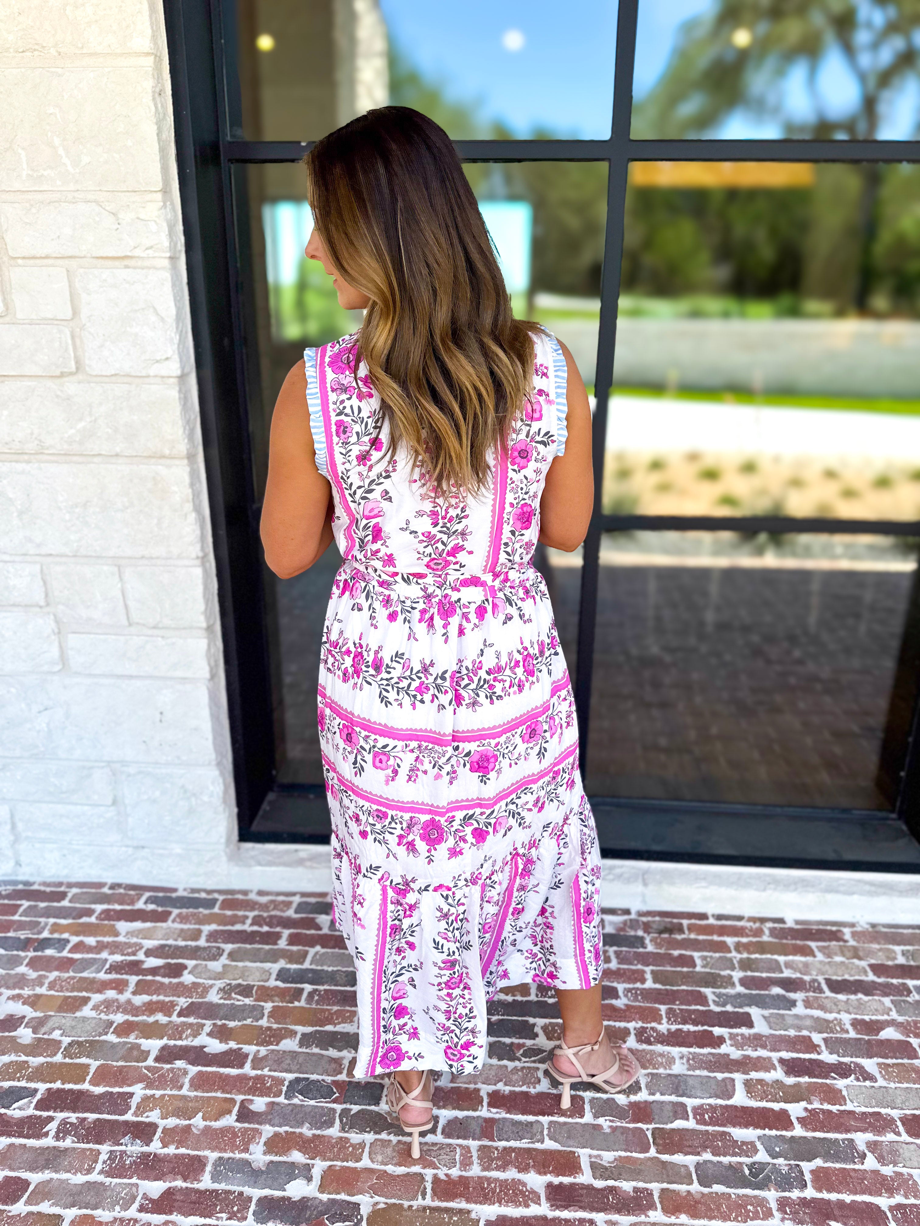 THML - Lillian Pink Floral Midi Dress-500 Midi-THML-July & June Women's Fashion Boutique Located in San Antonio, Texas