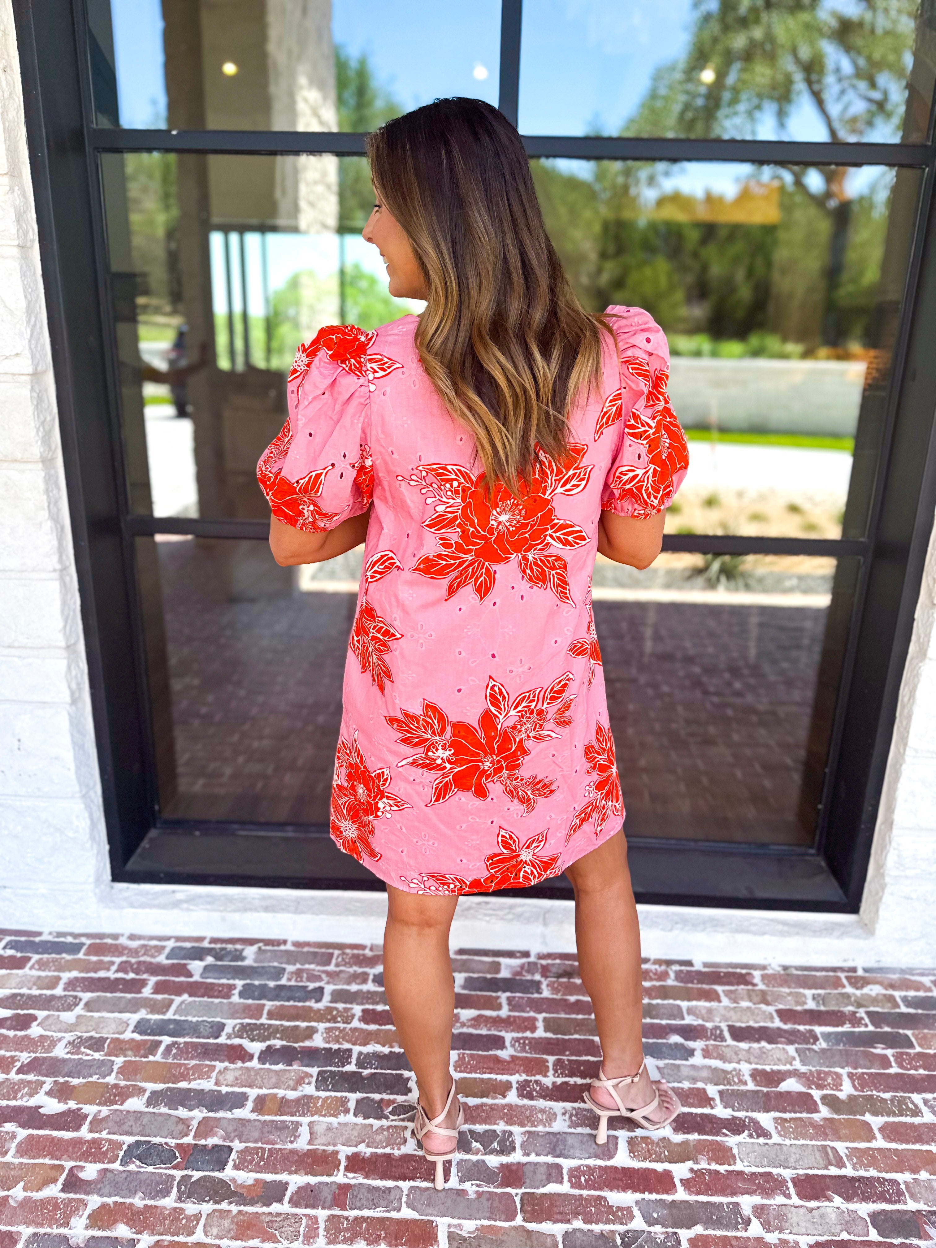 Pink & Orange Floral Mini Dress-510 Mini-ENTRO-July & June Women's Fashion Boutique Located in San Antonio, Texas