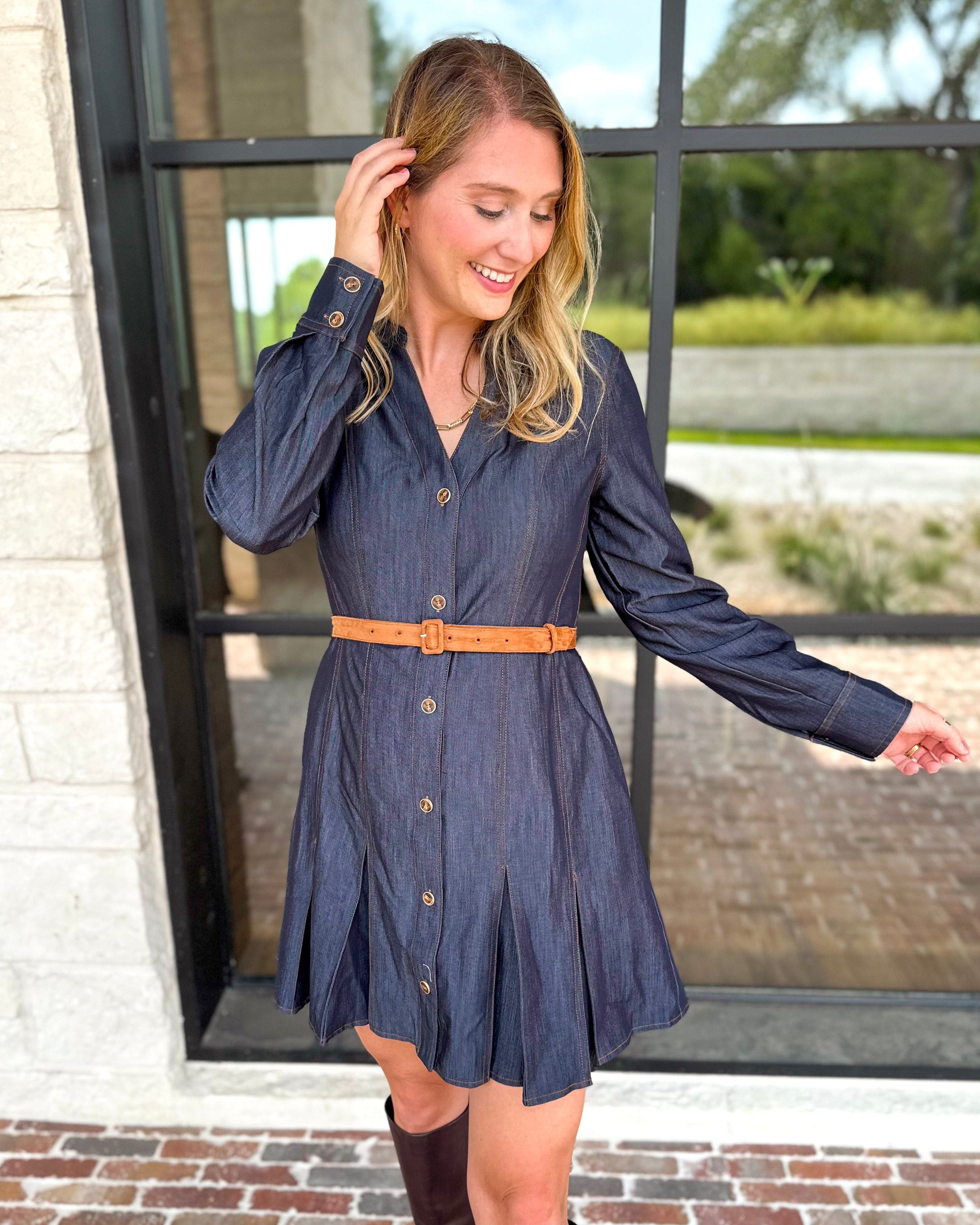 Current Air - Chic Denim Daydream Mini Dress-510 Mini-CURRENT AIR CLOTHING-July & June Women's Fashion Boutique Located in San Antonio, Texas