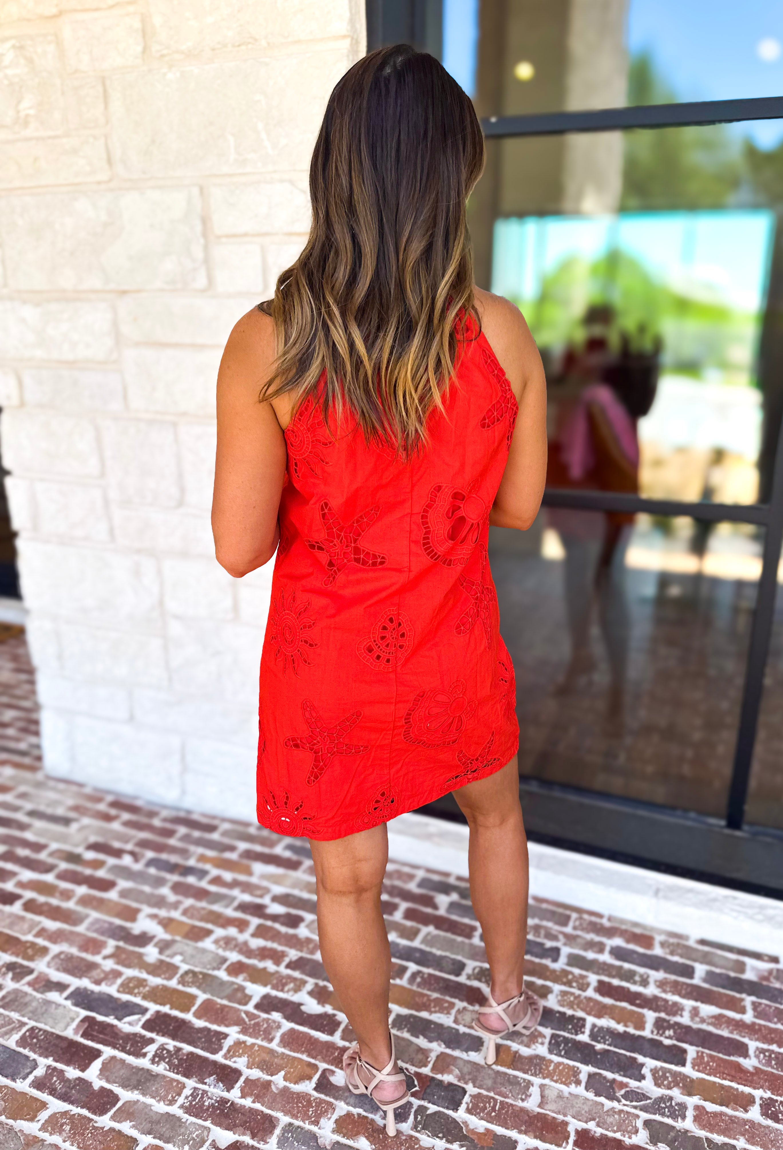 Beachy Red Halter Mini Dress-510 Mini-SKIES ARE BLUE-July & June Women's Fashion Boutique Located in San Antonio, Texas