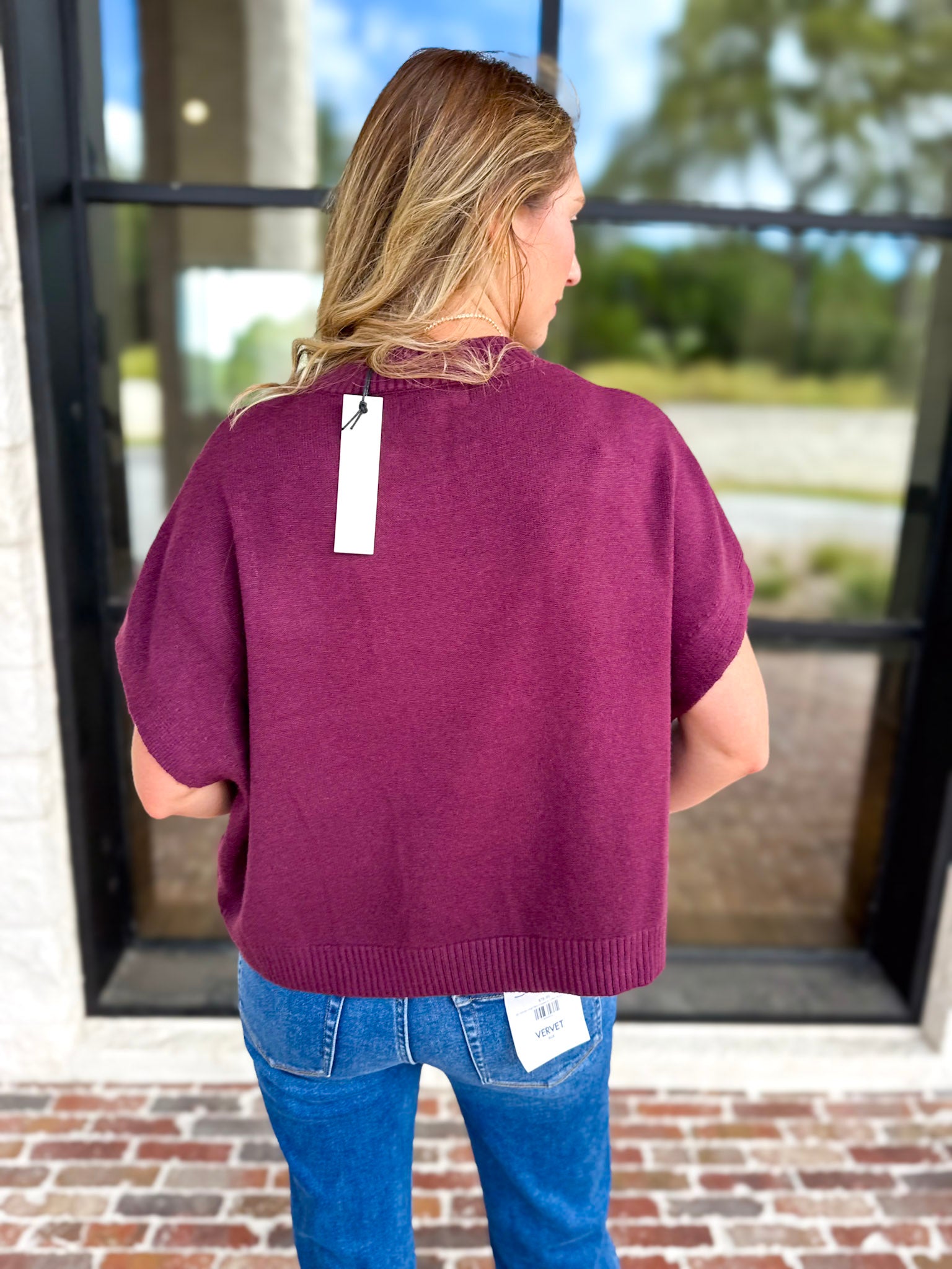 Easy Going Short Sleeve Knit Top - Burgundy-230 Sweaters/Cardis-PINCH-July & June Women's Fashion Boutique Located in San Antonio, Texas
