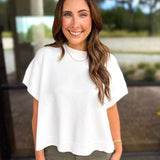 Easy Going Short Sleeve Knit Top - Ivory-230 Sweaters/Cardis-PINCH-July & June Women's Fashion Boutique Located in San Antonio, Texas