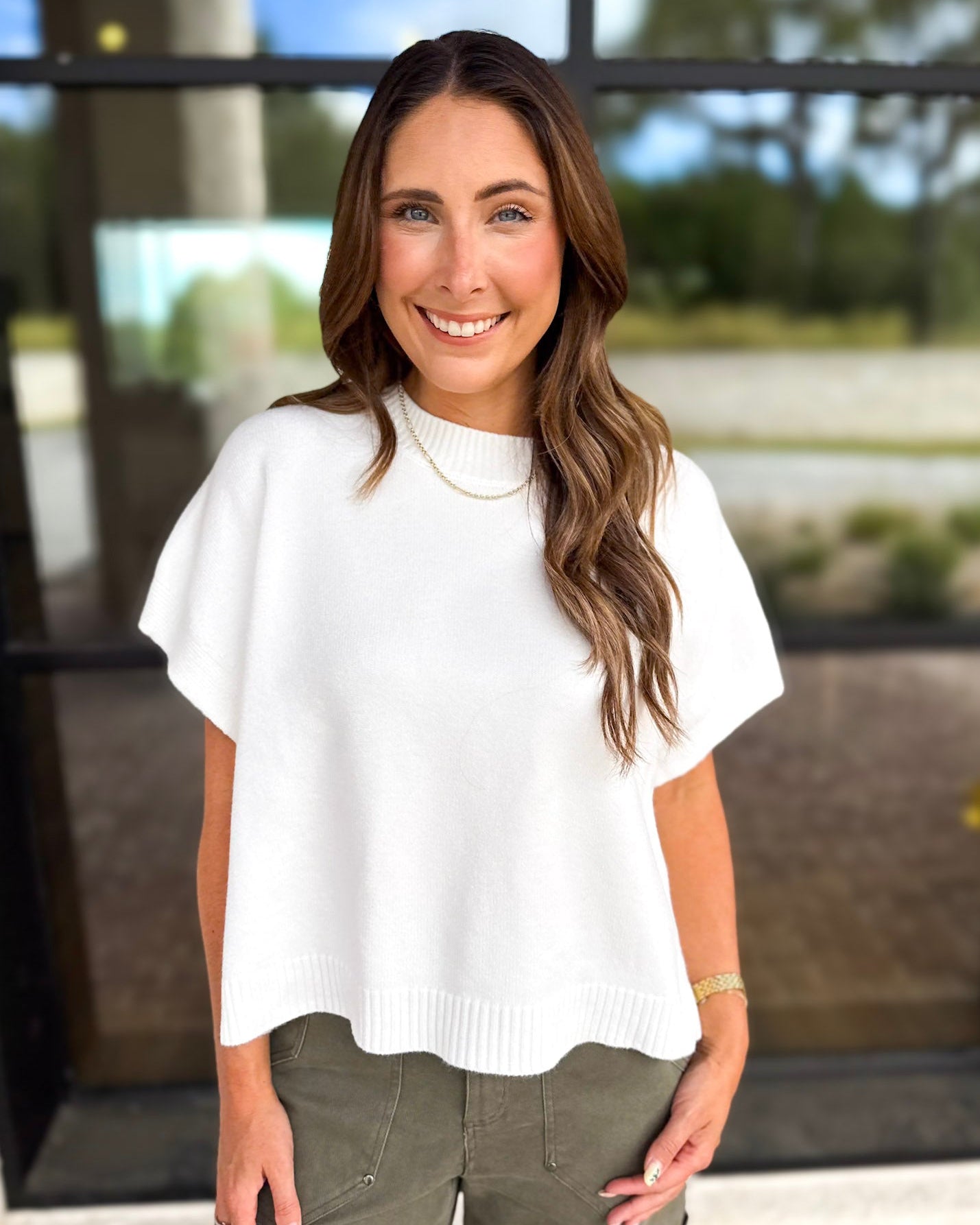 Easy Going Short Sleeve Knit Top - Ivory-230 Sweaters/Cardis-PINCH-July & June Women's Fashion Boutique Located in San Antonio, Texas