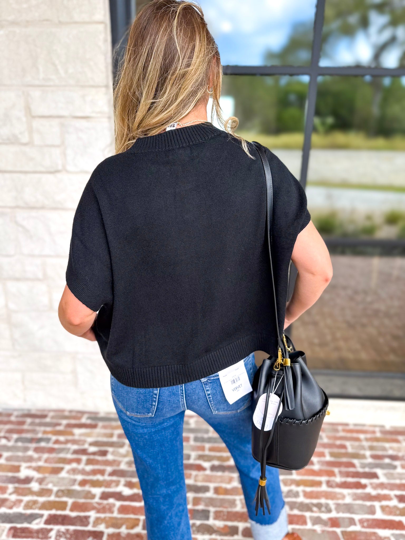 Easy Going Short Sleeve Knit Top - Black-230 Sweaters/Cardis-PINCH-July & June Women's Fashion Boutique Located in San Antonio, Texas