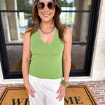 Current Air - Knit V-Neck Tank - Matcha-210 Casual Blouses-CURRENT AIR CLOTHING-July & June Women's Fashion Boutique Located in San Antonio, Texas
