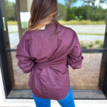 The Sarah Tie Button Down - Espresso-200 Fashion Blouses-ENTRO-July & June Women's Fashion Boutique Located in San Antonio, Texas