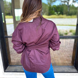 The Sarah Tie Button Down - Espresso-200 Fashion Blouses-ENTRO-July & June Women's Fashion Boutique Located in San Antonio, Texas