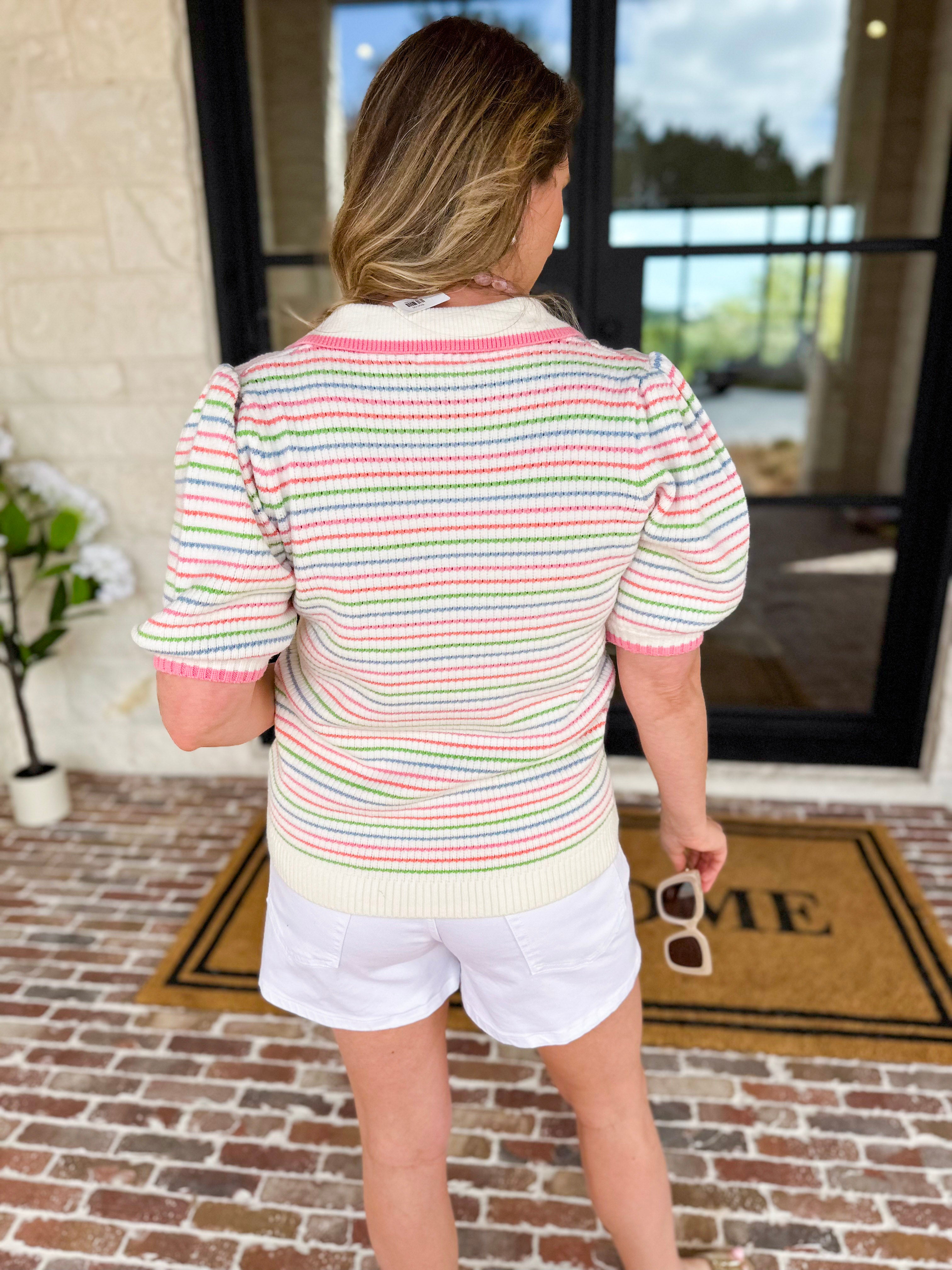 Mary Square - Multi Stripe Knit Top-230 Sweaters/Cardis-MARY SQUARE-July & June Women's Fashion Boutique Located in San Antonio, Texas