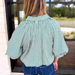 Gingham Bubble Blouse - Hunter Green-200 Fashion Blouses-ENTRO-July & June Women's Fashion Boutique Located in San Antonio, Texas