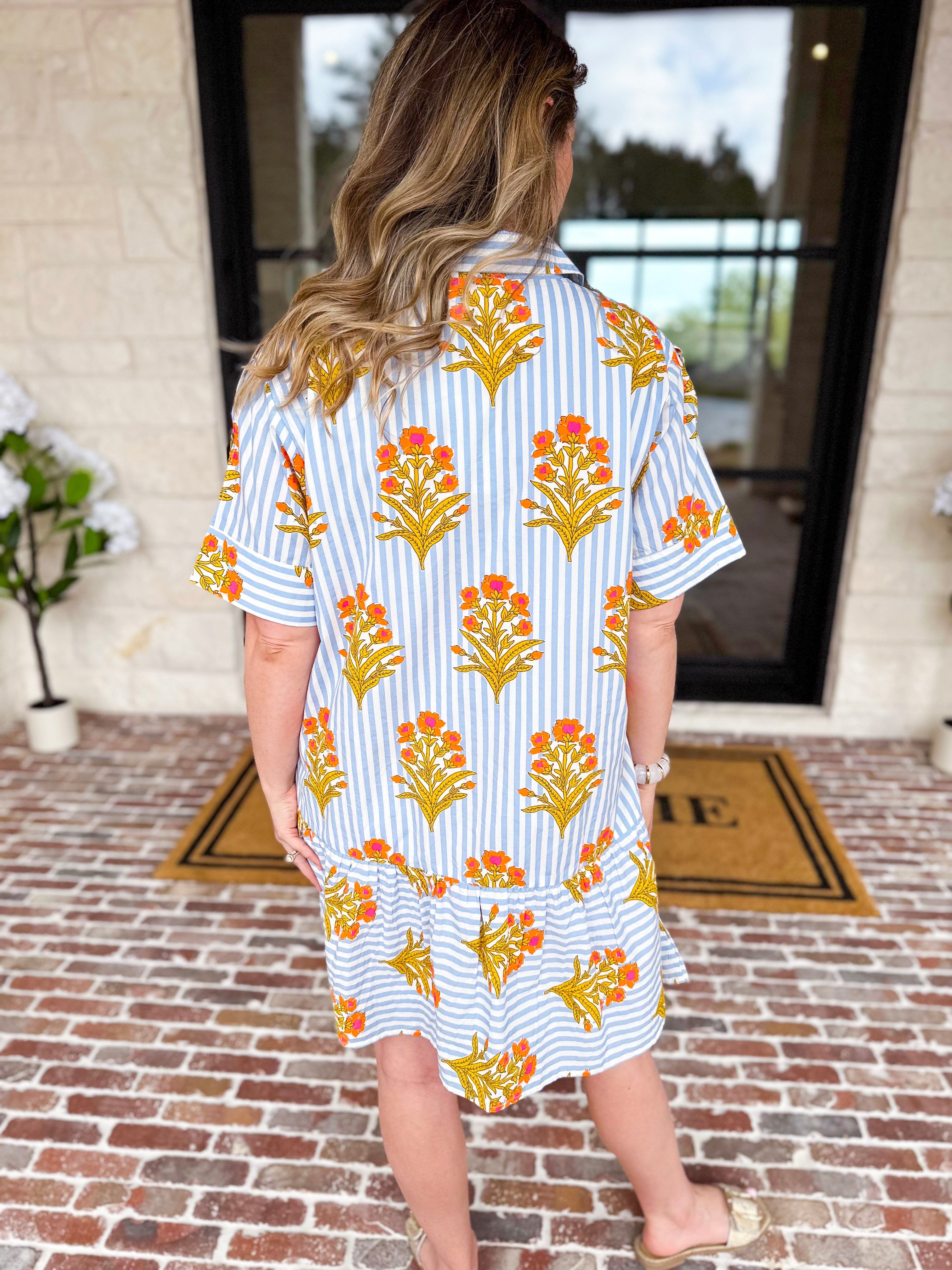 THML - Bold Floral & Stripe Mini Dress-510 Mini-THML-July & June Women's Fashion Boutique Located in San Antonio, Texas