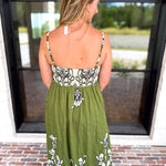 Floral Pleated Midi Dress - Moss Green-500 Midi-ENTRO-July & June Women's Fashion Boutique Located in San Antonio, Texas