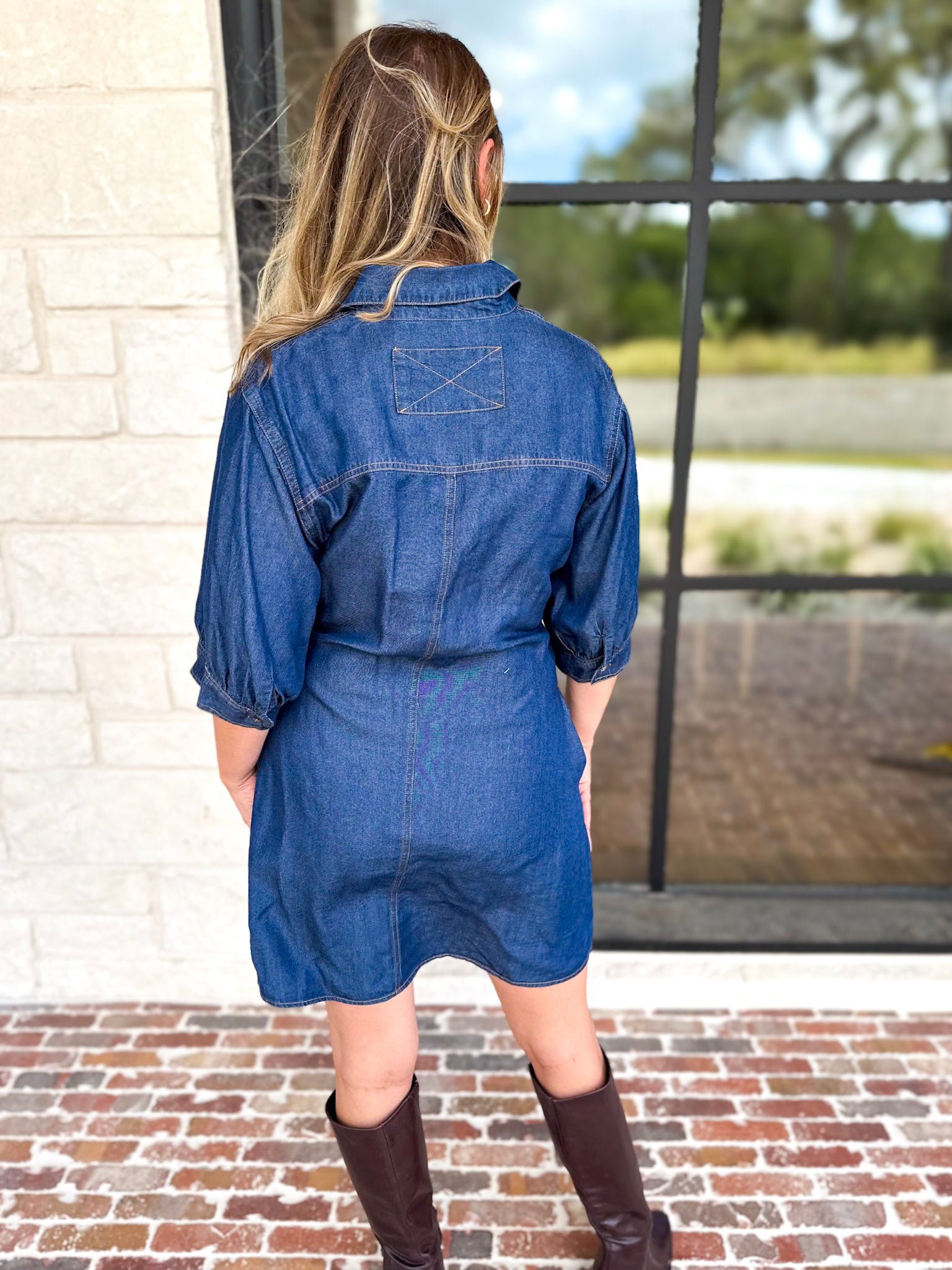 Denim Wrap Mini Dress-510 Mini-ENTRO-July & June Women's Fashion Boutique Located in San Antonio, Texas