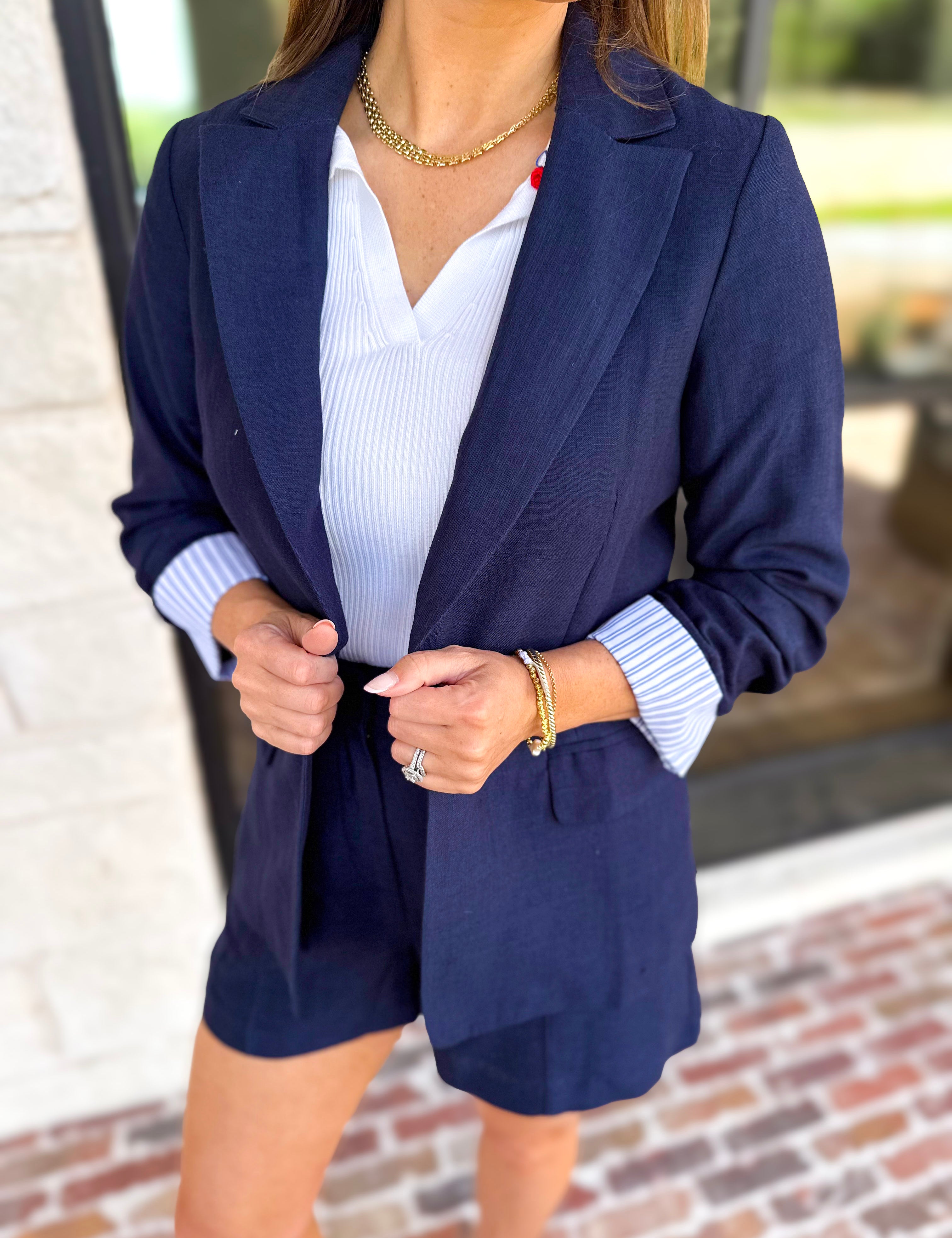 The Newport Navy Blazer-600 Outerwear-SKIES ARE BLUE-July & June Women's Fashion Boutique Located in San Antonio, Texas