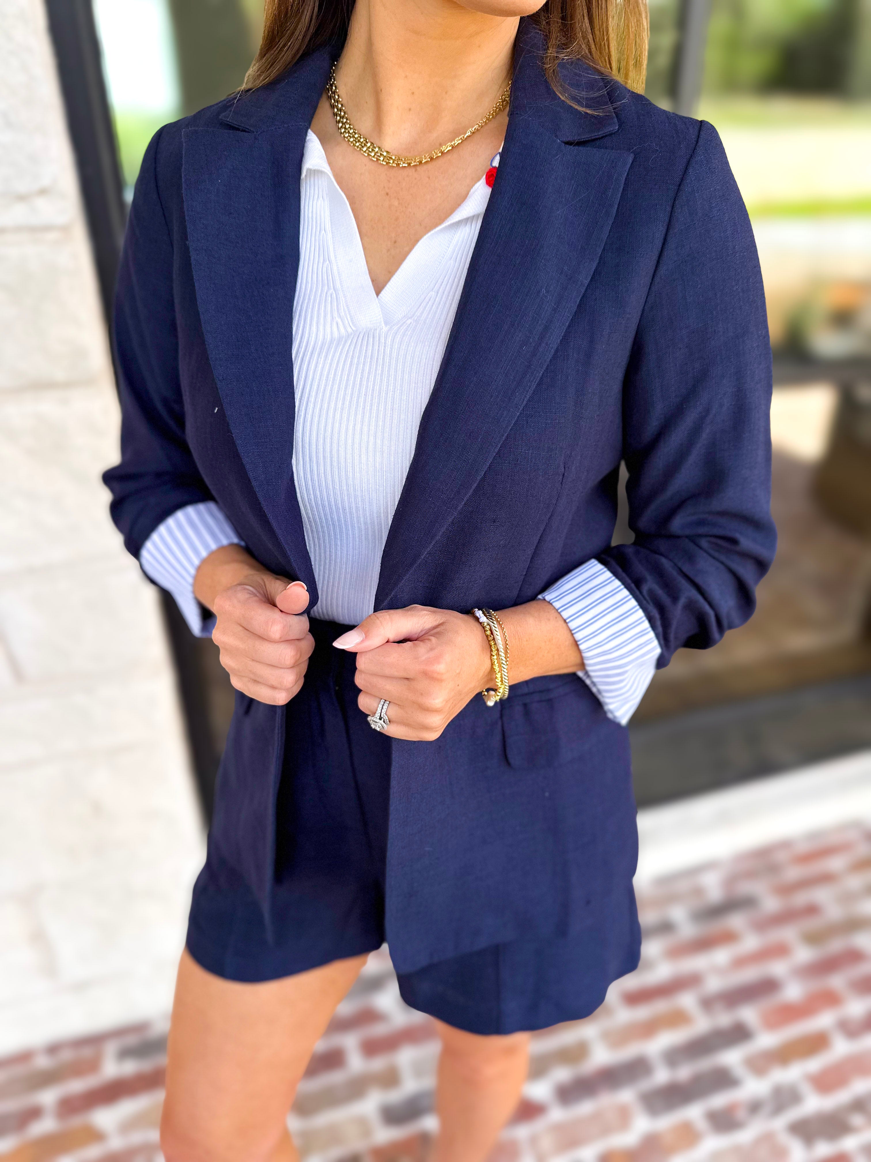 The Newport Navy Blazer-600 Outerwear-SKIES ARE BLUE-July & June Women's Fashion Boutique Located in San Antonio, Texas