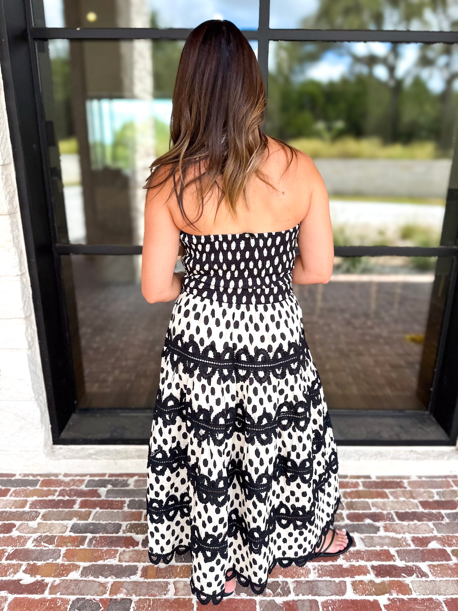 The Lexie Midi Dress - Black & White Dot-500 Midi-STRUT & BOLT-July & June Women's Fashion Boutique Located in San Antonio, Texas
