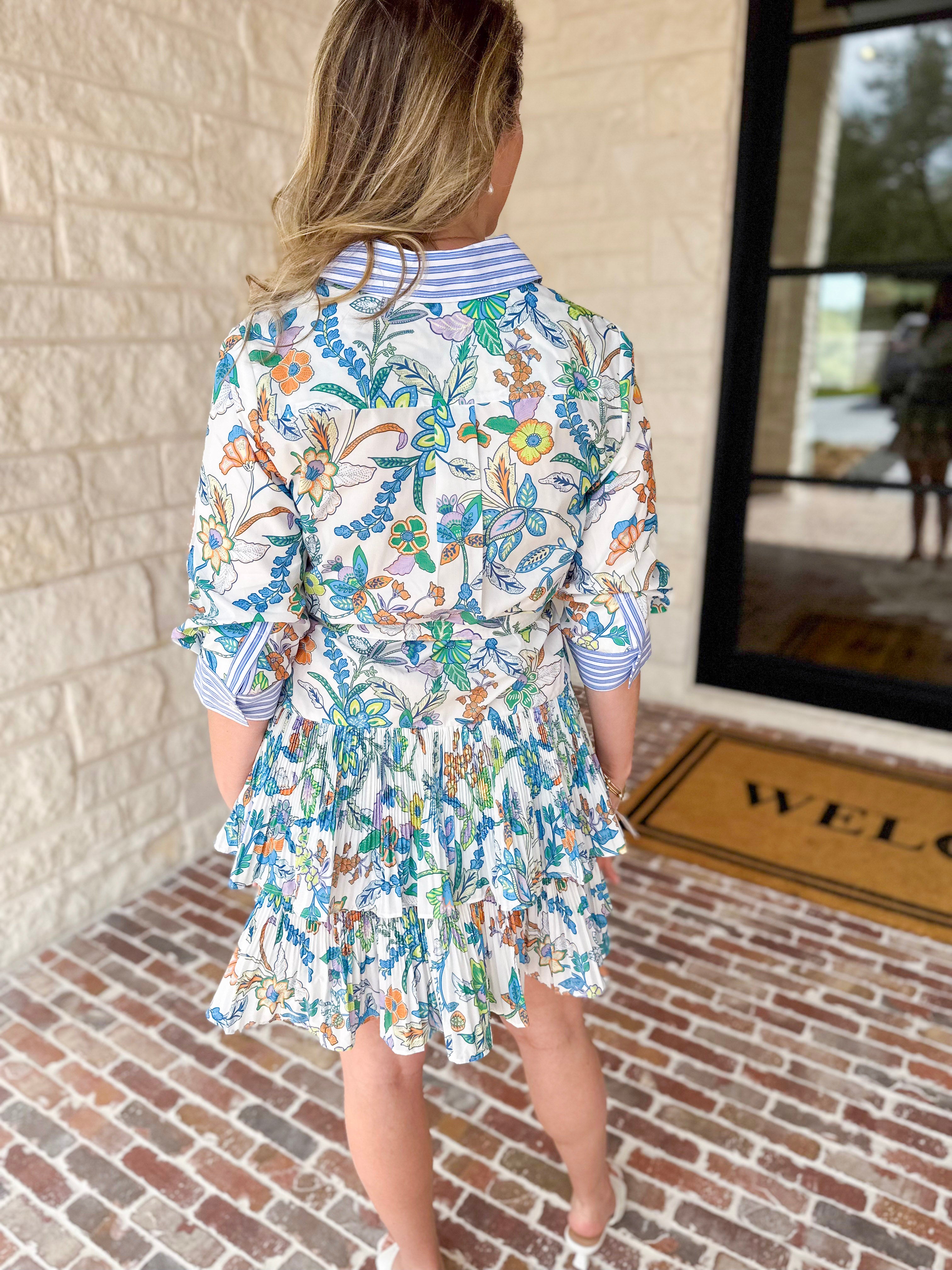 Current Air - Floral Contrast Stripe Mini Dress-510 Mini-CURRENT AIR CLOTHING-July & June Women's Fashion Boutique Located in San Antonio, Texas