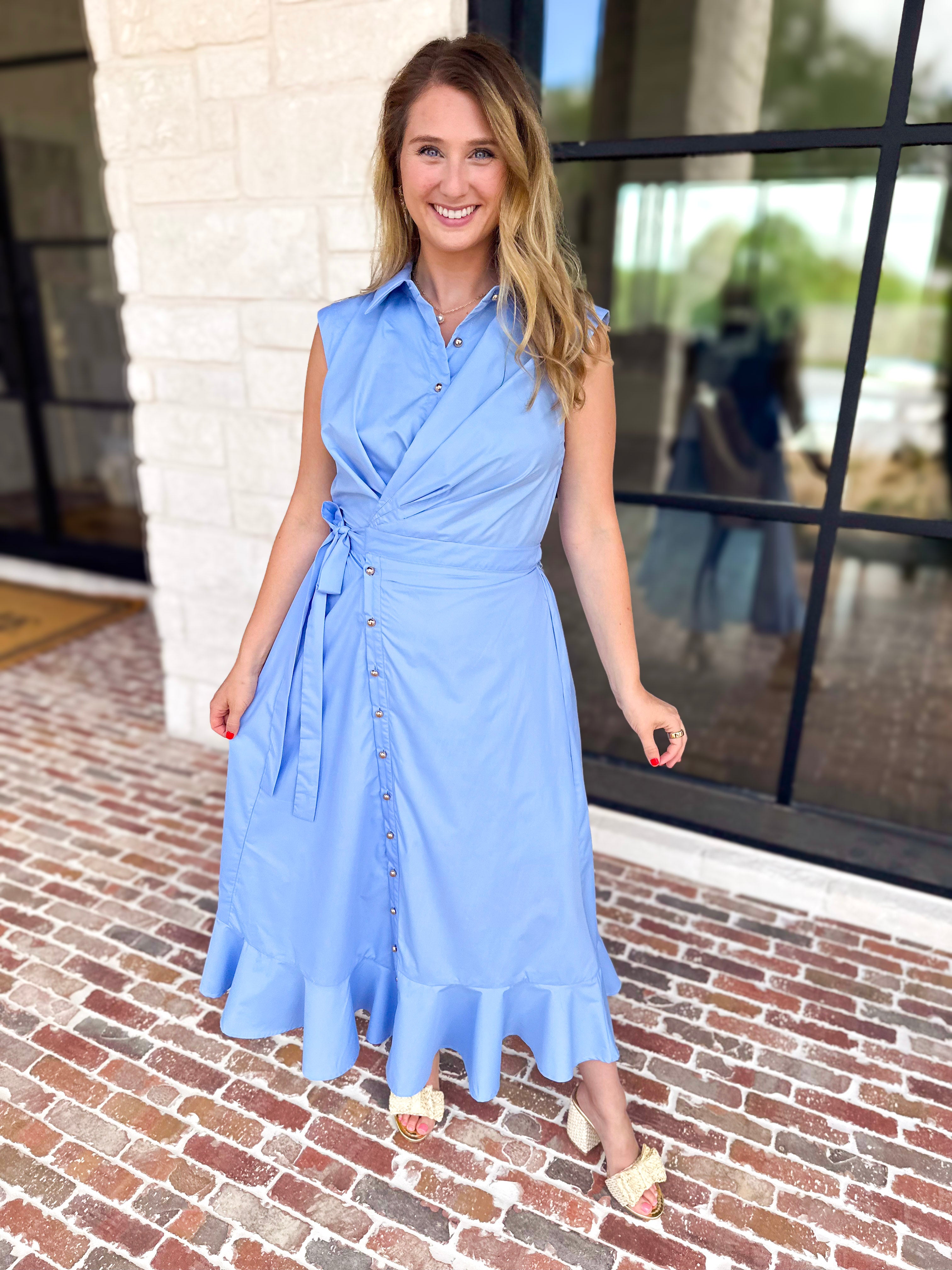 The Polished Light Blue Midi Dress-500 Midi-ENTRO-July & June Women's Fashion Boutique Located in San Antonio, Texas