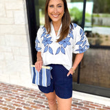 THML - Coastal Floral Embroidered Blouse-200 Fashion Blouses-THML-July & June Women's Fashion Boutique Located in San Antonio, Texas