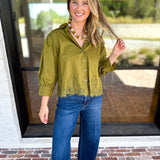 Work to Happy Hour Blouse - Martini Olive-200 Fashion Blouses-ENTRO-July & June Women's Fashion Boutique Located in San Antonio, Texas