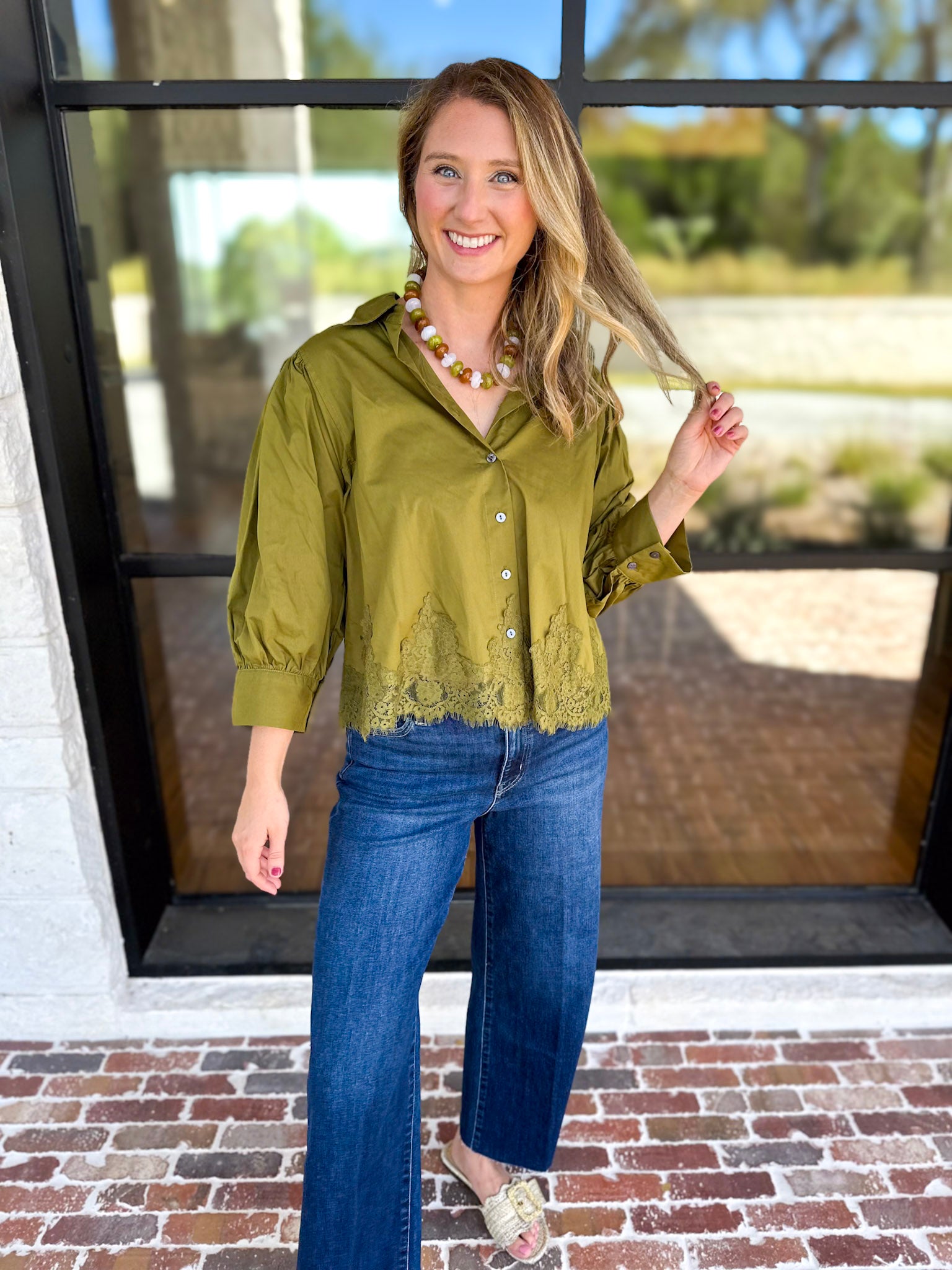Work to Happy Hour Blouse - Martini Olive-200 Fashion Blouses-ENTRO-July & June Women's Fashion Boutique Located in San Antonio, Texas