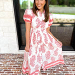 Red Paisley Midi Dress-500 Midi-ENTRO-July & June Women's Fashion Boutique Located in San Antonio, Texas