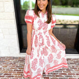 Red Paisley Midi Dress-500 Midi-ENTRO-July & June Women's Fashion Boutique Located in San Antonio, Texas