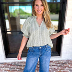 Sage Picnic Blouse-200 Fashion Blouses-JODIFL-July & June Women's Fashion Boutique Located in San Antonio, Texas