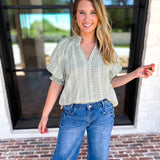 Sage Picnic Blouse-200 Fashion Blouses-JODIFL-July & June Women's Fashion Boutique Located in San Antonio, Texas