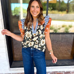 THML - Harvest Florals Ruffle Sleeve Blouse-200 Fashion Blouses-THML-July & June Women's Fashion Boutique Located in San Antonio, Texas