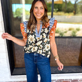 THML - Harvest Florals Ruffle Sleeve Blouse-200 Fashion Blouses-THML-July & June Women's Fashion Boutique Located in San Antonio, Texas