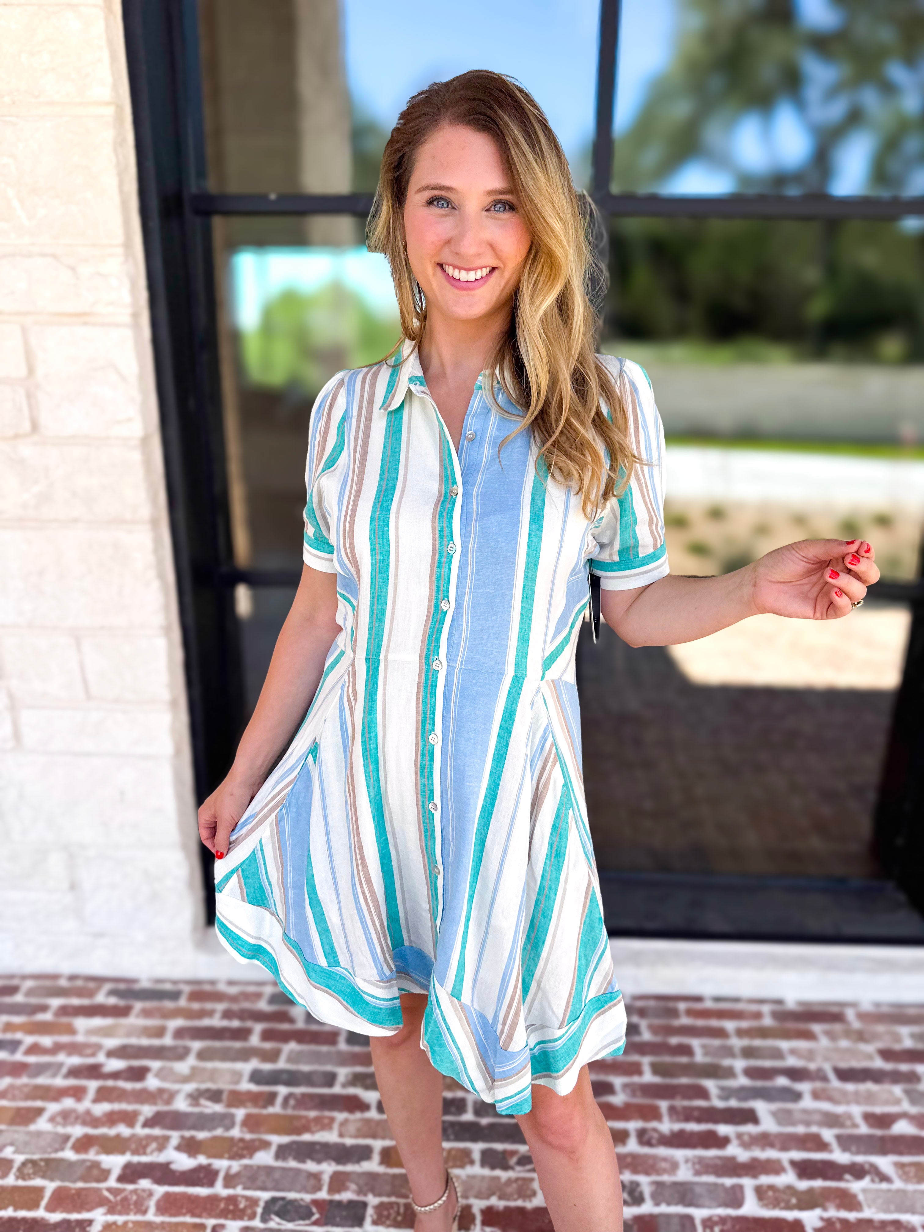 Liverpool - Seaside Stripe Mini Dress-510 Mini-LIVERPOOL JEANS COMPANY-July & June Women's Fashion Boutique Located in San Antonio, Texas