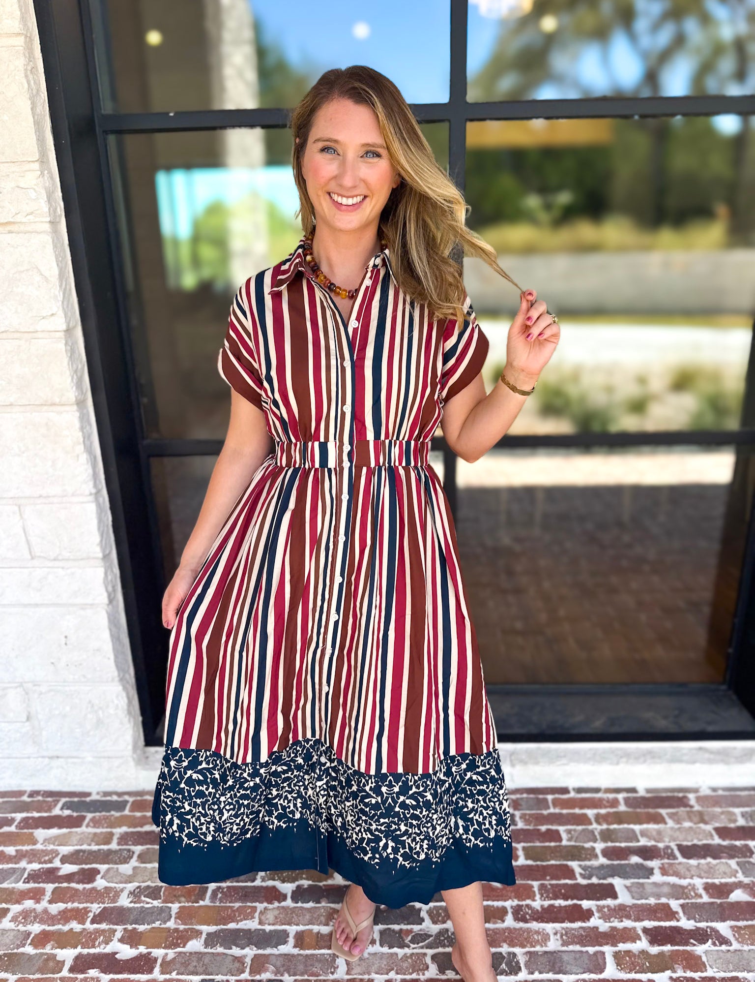 Simply Classic Stripe & Floral Midi Dress-500 Midi-TCEC-July & June Women's Fashion Boutique Located in San Antonio, Texas
