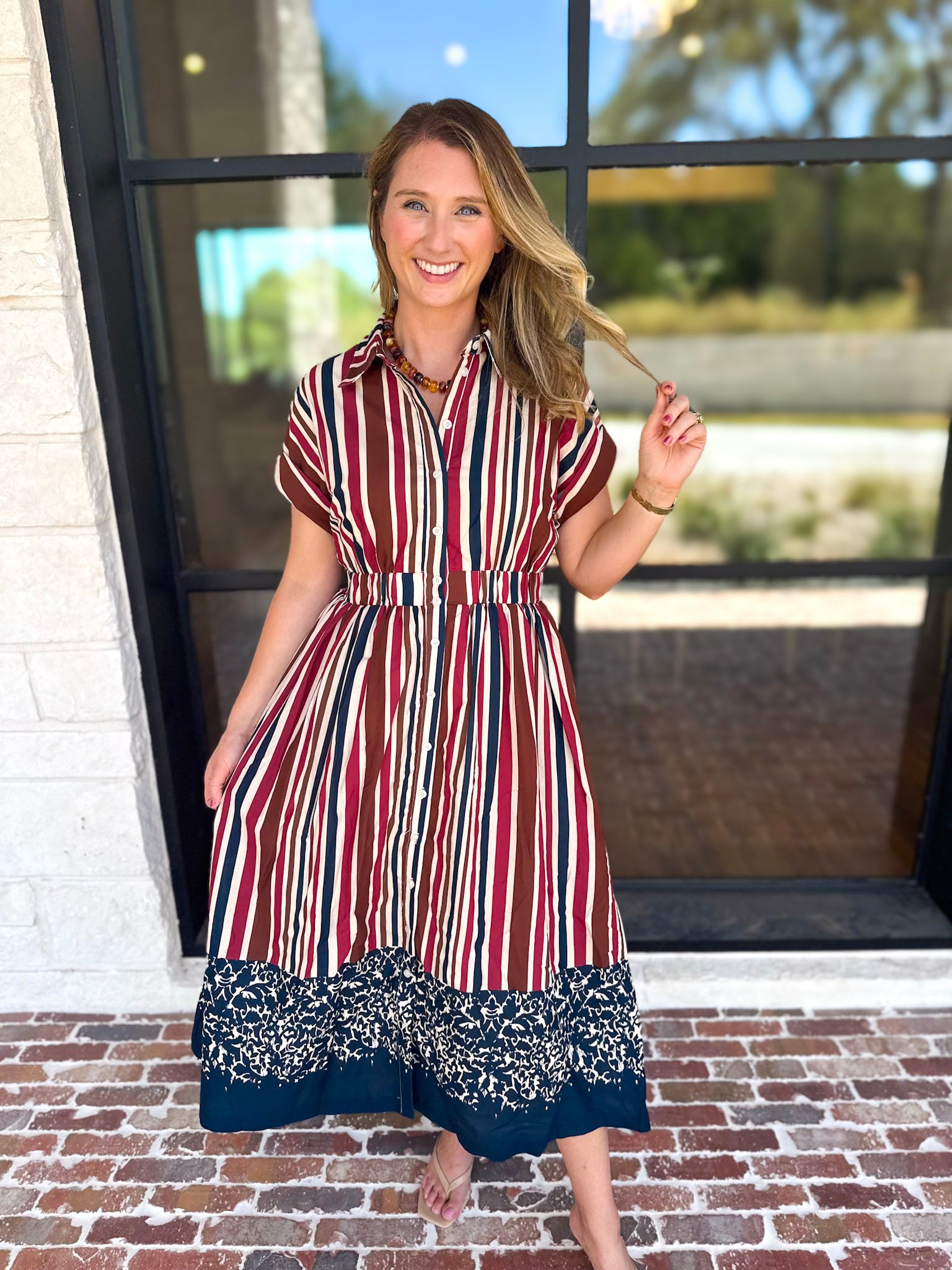 Simply Classic Stripe & Floral Midi Dress-500 Midi-TCEC-July & June Women's Fashion Boutique Located in San Antonio, Texas