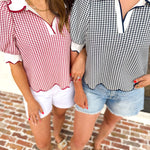 Summer Escape Gingham Blouse - Navy Blue-200 Fashion Blouses-ENTRO-July & June Women's Fashion Boutique Located in San Antonio, Texas