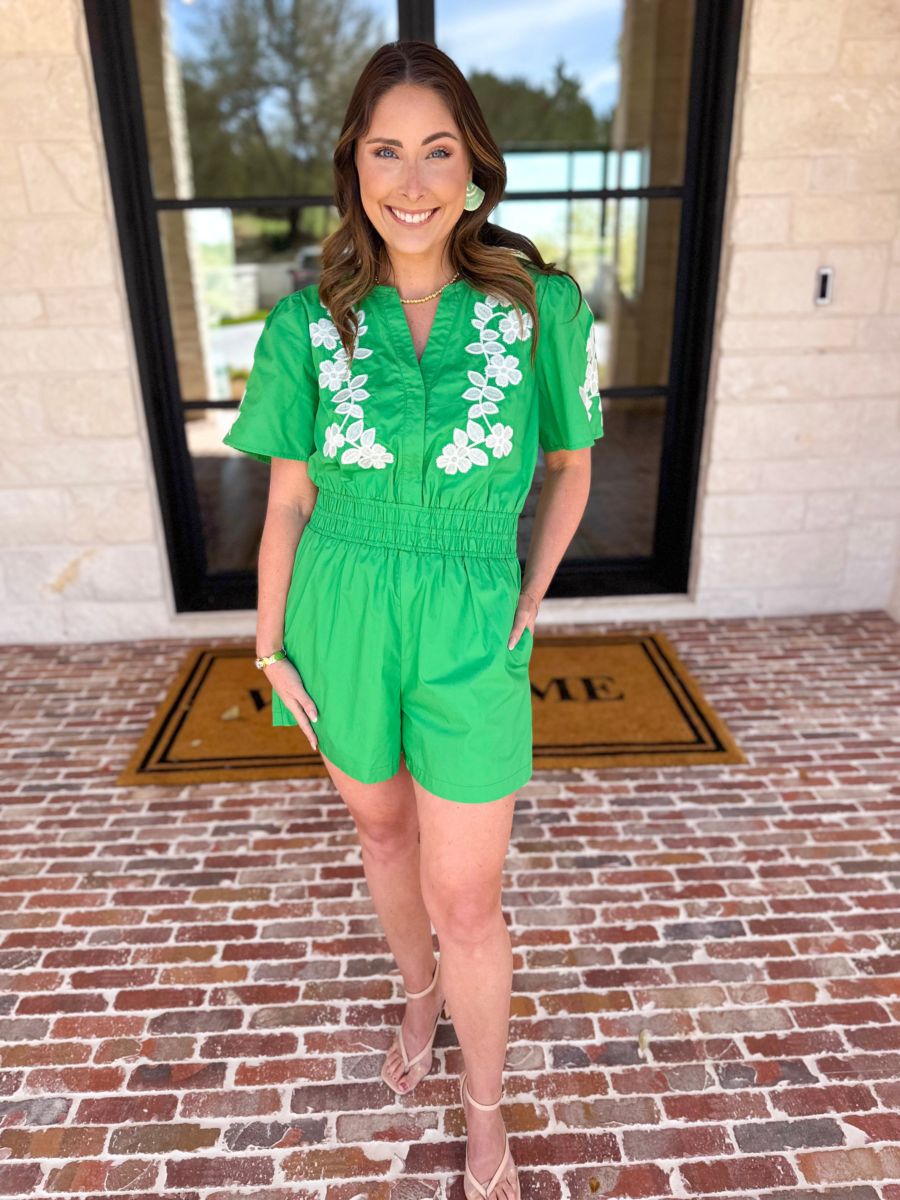 Girls Night Romper - Kelly Green-510 Mini-JODIFL-July & June Women's Fashion Boutique Located in San Antonio, Texas