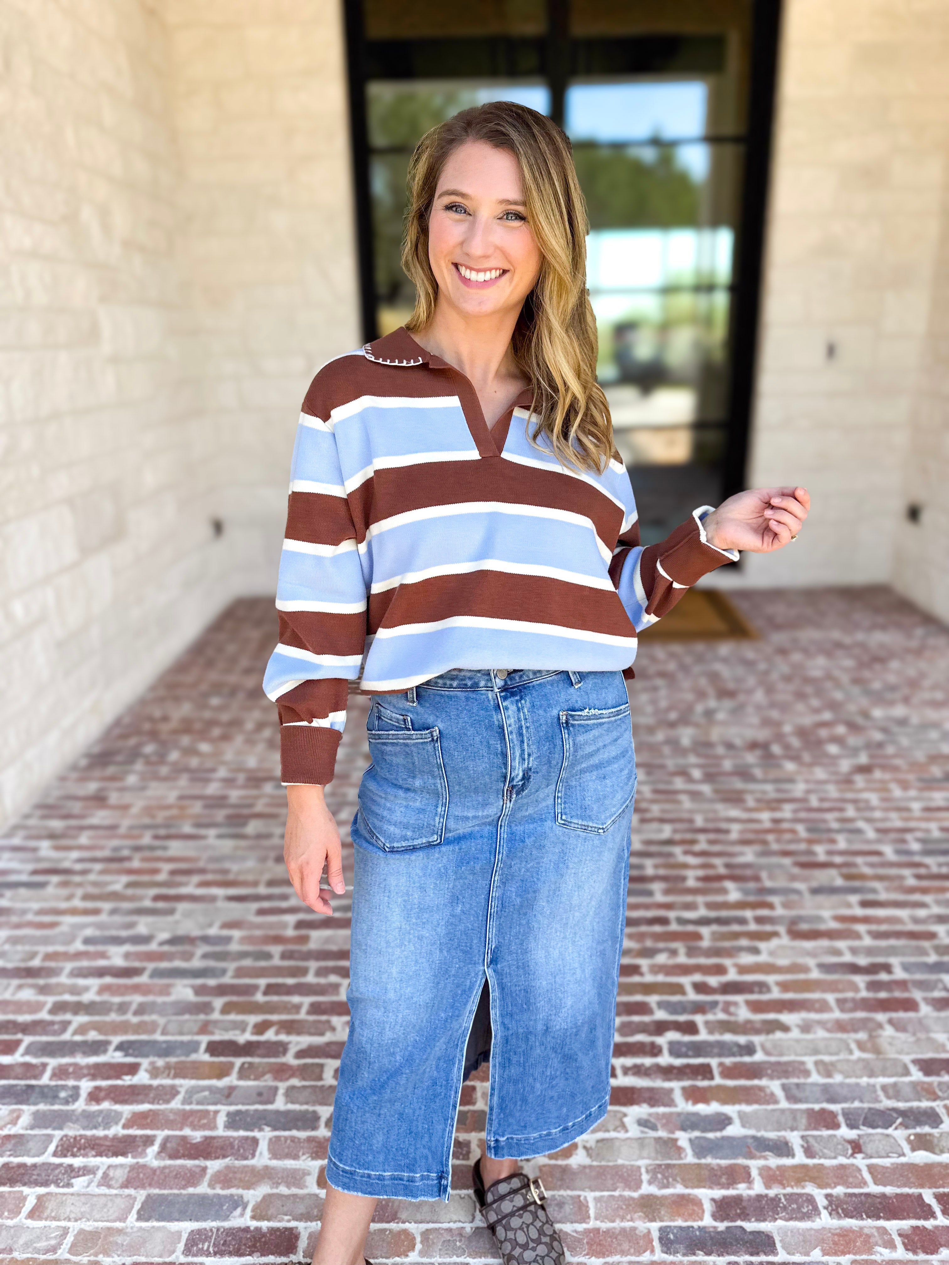 The Stevie Striped Cozy Sweater-230 Sweaters/Cardis-SKIES ARE BLUE-July & June Women's Fashion Boutique Located in San Antonio, Texas