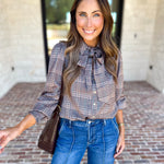 Current Air - Uptown Plaid Button Down Blouse-200 Fashion Blouses-CURRENT AIR CLOTHING-July & June Women's Fashion Boutique Located in San Antonio, Texas