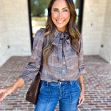 Current Air - Uptown Plaid Button Down Blouse-200 Fashion Blouses-CURRENT AIR CLOTHING-July & June Women's Fashion Boutique Located in San Antonio, Texas